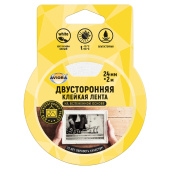   Клейкая лента двусторонняя Aviora, 24мм*2м, на вспененной основе, блистер