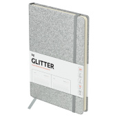   Ежедневник недатированный, А5, 136л., твердый переплет, диз. картон, BG "Glitter. Silver", серебристый, на резинке, карман