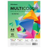 Бумага цветная OfficeSpace "Multicolor", A4, 80 г/м2, 150л., (15 цветов)