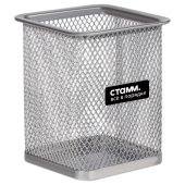   Подставка-стакан СТАММ, металлическая, квадратная, серебристая