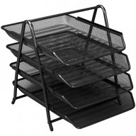 Лоток для бумаг горизонтальный Berlingo "Steel&Style", 4 секции, металл, черный