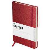   Ежедневник недатированный, А5, 136л., твердый переплет, диз. картон, BG "Glitter. Red", красный, на резинке, карман
