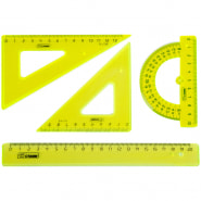 Набор чертежный средний Стамм "Neon Cristal", (треуг. 2шт., линейка 20см, транспортир), 4цв.