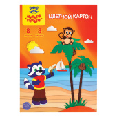 Картон цветной А4, Мульти-Пульти, 8л., 8цв., немелованный, в папке, "Приключения Енота", 220г/м