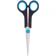 Ножницы OfficeSpace 16см, черные с синими вставками, ПВХ чехол с европодвесом